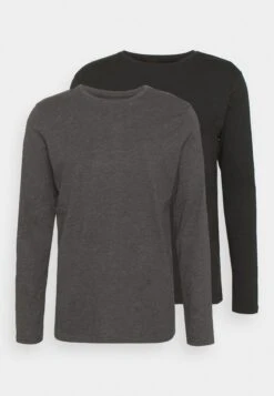 Pier One 2 Pack - Camiseta De Manga Larga - Dark Grey/Black -Ropa De Hombre Ventas 007c88127656457c8f19869283e98031