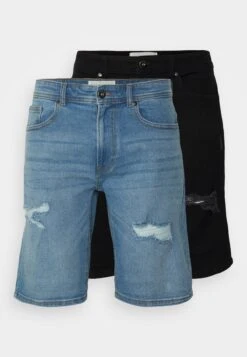 Pier One Unisex 2 Pack - Shorts Vaqueros - Blue/Black Denim -Ropa De Hombre Ventas 07a2a099e2d644ab8c70e05709f387ae