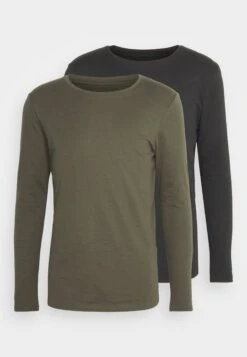 Pier One 2 Pack - Camiseta De Manga Larga - Black/Khaki -Ropa De Hombre Ventas 53fb57fe09314c7597291e1ba0dccb89